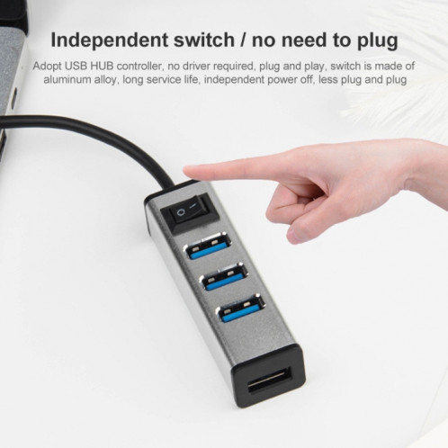 USB-C / TYPE-C à 4 ports USB 3.0 Ports Hub d'alliage d'aluminium avec interrupteur (gris) SH757H139-07