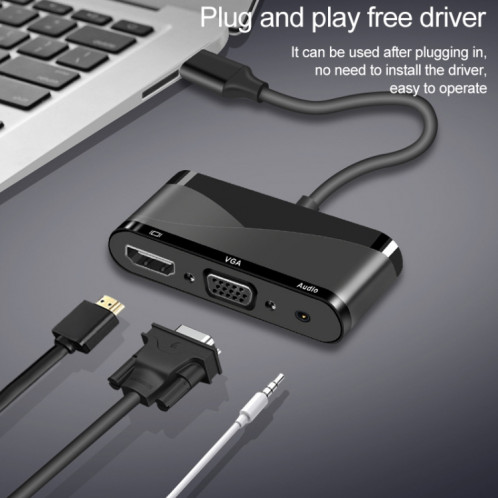 Adaptateur multifonction V83 USB-C / Type-C vers 4K HDMI / VGA + audio 3,5 mm + USB SH8819661-011