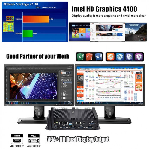 HYSTOU K4 Windows 10 ou système Linux Mini ITX PC sans RAM et SSD, Intel Core i5-4200U 2 Core 4 threads jusqu'à 1,60-2,60 GHz, prise en charge mSATA, WiFi SH88262-014