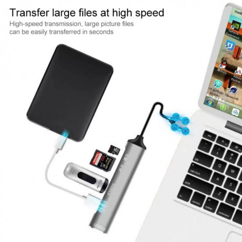 C-805 5 en 1 USB-C / Type-C à 3 Adaptateur de lecteur de carte USB 3.0 + TF / SD SH8939422-05