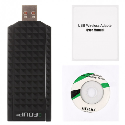 EDUP EP-AC1625 600Mbps 2.4G / 5.8GHz Double Bande 11AC USB 2.0 Adaptateur Carte réseau sans fil avec 2 antennes pour ordinateur portable / PC (Noir) SE980B408-012