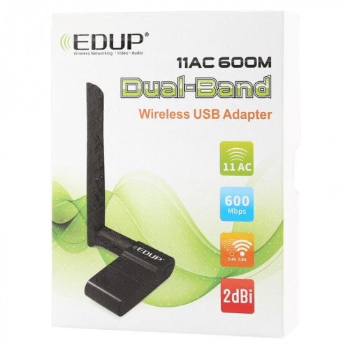 EDUP EP-AC1635 Adaptateur Ethernet sans fil 11AC USB Ethernet à deux bandes 600Mbps 2dBi pour ordinateur portable / PC (noir) SE982B183-010