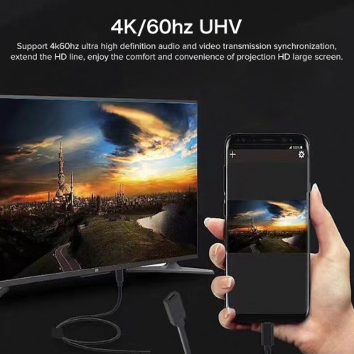 100W 20V 5A USB-C / Type-C Femelle vers USB-C / Type-C Mâle 4K Ultra-HD Câble d'extension de câble de données de synchronisation audio et vidéo, longueur du câble: 1 m (noir) SH986B672-05