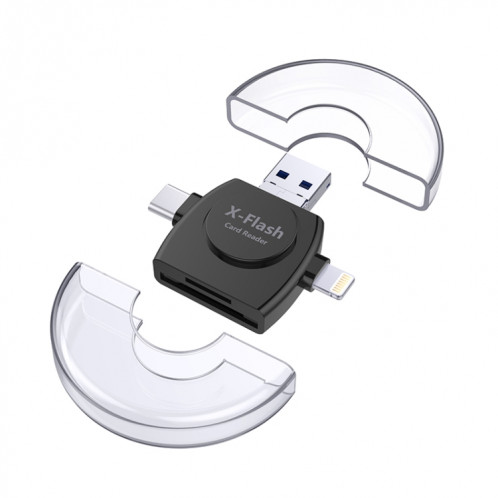 X-Flash R01 3 en 1 8 broches + USB-C / Type-C + Micro USB Interface lecteur de carte SD / TF (noir) SH991B129-08
