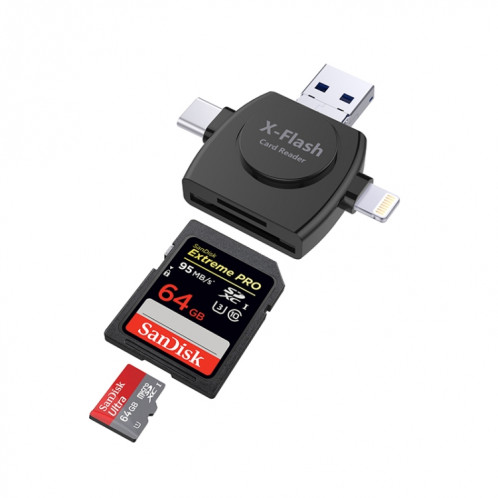 X-Flash R01 3 en 1 8 broches + USB-C / Type-C + Micro USB Interface lecteur de carte SD / TF (noir) SH991B129-08