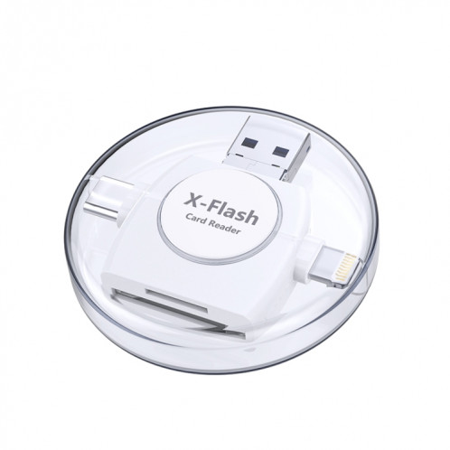 X-Flash R01 3 en 1 8 broches + USB-C / Type-C + Micro USB Interface lecteur de carte SD / TF (blanc) SH991W386-08