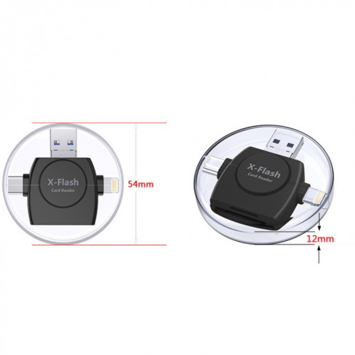 X-Flash R01 3 en 1 8 broches + USB-C / Type-C + Micro USB Interface lecteur de carte SD / TF (noir) SH991B129-08