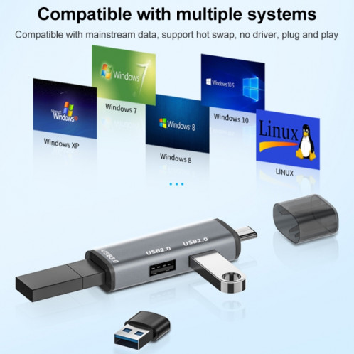 ADS-302C 3 en 1 Station d'accueil de moyeu C / USB-C (gris argenté) SH15SH908-07