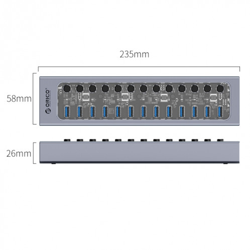 Orico AT2U3-13AB-GY-BP 13 PORTS USB 3.0 HUB avec interrupteurs individuels et indicateur de LED bleu, fiche US SO44AU829-010