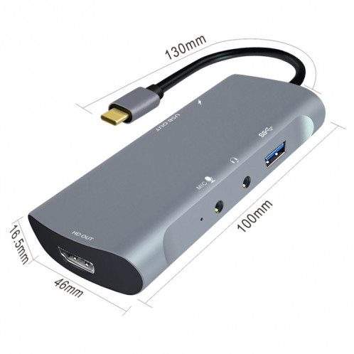 Z41 6 en 1 USB-C / TYPE-C à PD USB-C / TYPE-C + HD HDMI + USB 3.0 + 3.5mm AUX + USB + Interface microphone Multifonctionnel Capture de capture vidéo (gris) SH086H1858-07