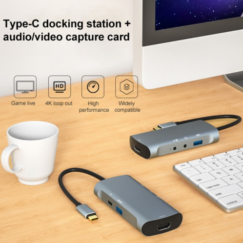 Z41 6 en 1 USB-C / TYPE-C à PD USB-C / TYPE-C + HD HDMI + USB 3.0 + 3.5mm AUX + USB + Interface microphone Multifonctionnel Capture de capture vidéo (gris) SH086H1858-07