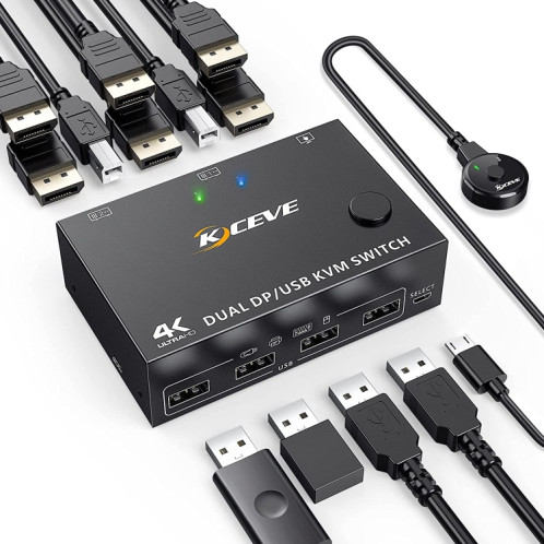 KC-KVM202DPA-USB2.0 Commutateur KVM DP 3DP+3DP (noir) SH170B1098-07