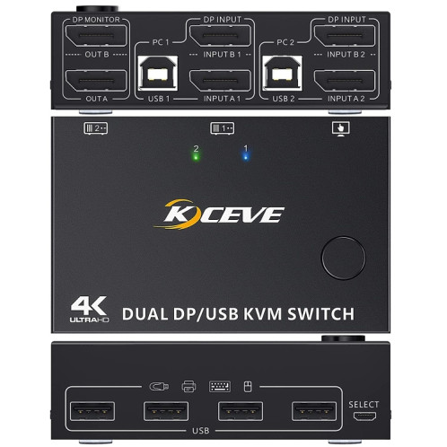 KC-KVM202DPA-USB2.0 Commutateur KVM DP 3DP+3DP (noir) SH170B1098-07