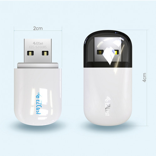 EZCast EZC-5200BS Adaptateur sans fil WiFi double bande 600 Mbps + Bluetooth USB 2.0 (blanc) SH415W1762-011