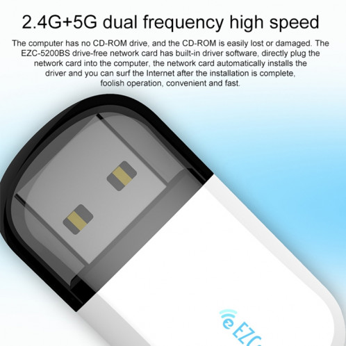 EZCast EZC-5200BS Adaptateur sans fil WiFi double bande 600 Mbps + Bluetooth USB 2.0 (blanc) SH415W1762-011