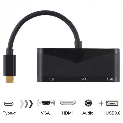 Adaptateur USB 2.0 + Port Audio + VGA + HDMI vers USB-C / Type-C HUB (Noir) SH606B654-010
