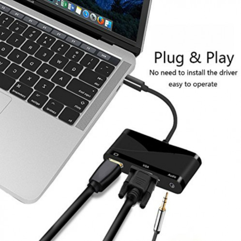 Adaptateur USB 2.0 + Port Audio + VGA + HDMI vers USB-C / Type-C HUB (Noir) SH606B654-010