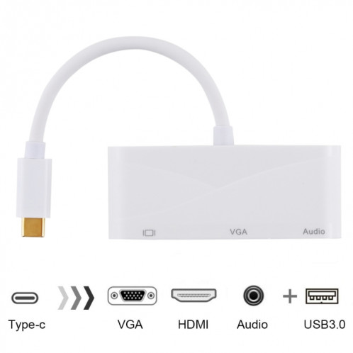 Adaptateur USB 2.0 + Port Audio + VGA + HDMI vers USB-C / Type-C HUB (Blanc) SH606W1177-010