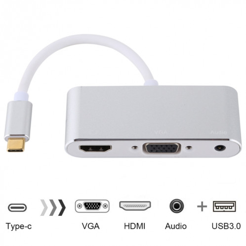Adaptateur USB 2.0 + Port Audio + VGA + HDMI vers USB-C / Type-C HUB (Argent) SH607S1111-08