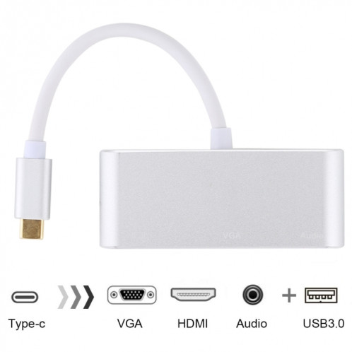 Adaptateur USB 2.0 + Port Audio + VGA + HDMI vers USB-C / Type-C HUB (Argent) SH607S1111-08