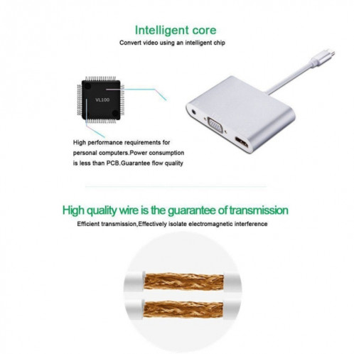 Adaptateur USB 2.0 + Port Audio + VGA + HDMI vers USB-C / Type-C HUB (Argent) SH607S1111-08