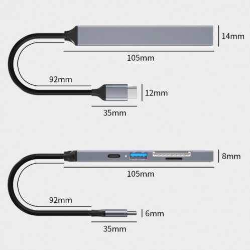 ADS-806C 5 en 1 USB-C / Type-C vers USB 3.0 + USB-C / Type-C + SD/TF + Station d'accueil HUB USB2.0 SH9701720-07