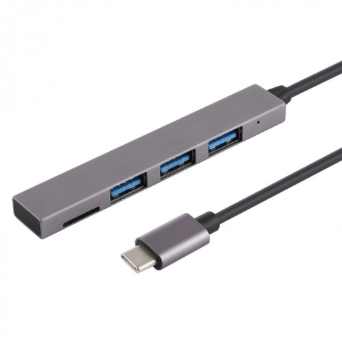 Lecteur de carte T-809B TF + 3 x ports USB 3.0 au convertisseur de concentrateur USB-C / Type-C, longueur de câble: 13 cm (Gris) SH754H894-08