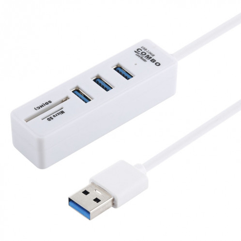 Lecteur de cartes TF / SD 2 en 1 + 3 x Convertisseur de ports USB 3.0 vers hub USB 3.0, Longueur du câble: 26 cm (Blanc) SH756W348-06