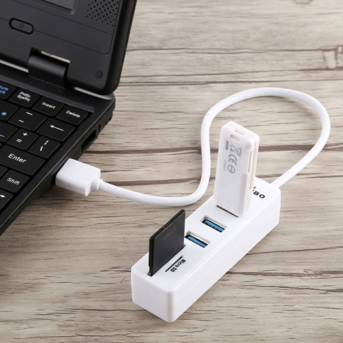 Lecteur de cartes TF / SD 2 en 1 + 3 x Convertisseur de ports USB 3.0 vers hub USB 3.0, Longueur du câble: 26 cm (Blanc) SH756W348-06