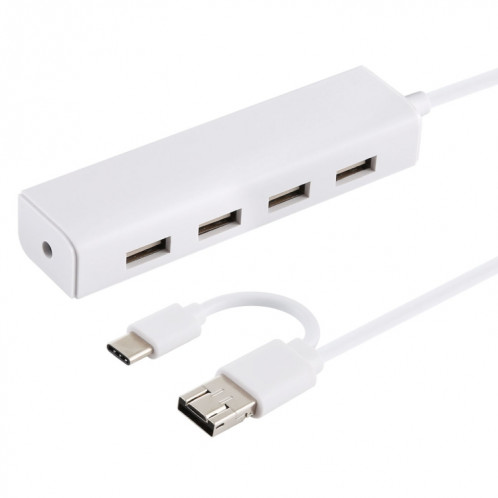 3 en 1 USB-C / Type C + Micro USB + 4 x Convertisseur de concentrateur USB 2.0, Longueur du câble: 12 cm (Blanc) SH757W1717-06