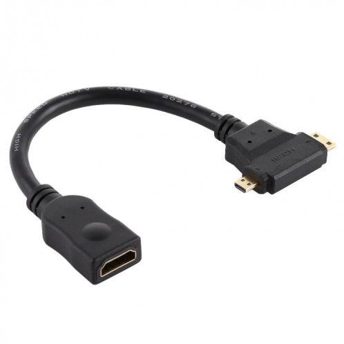 HDMI femelle vers mini HDMI + câble micro HDMI en forme de T (noir) SH759B1582-04