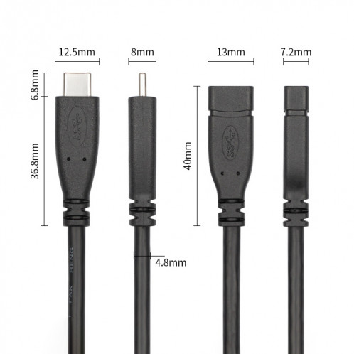 USB 3.1 Type-C / USB-C Mâle à type C / USB-C femelle Gen2 Câble adaptateur, Longueur: 1M SH9826949-07