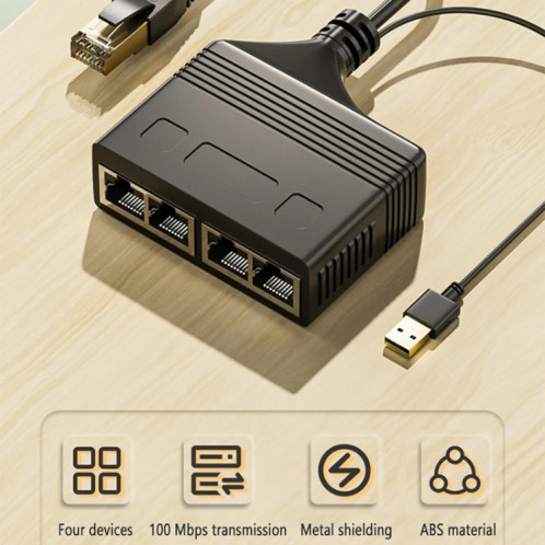 Câble répartiteur de réseau RJ45 femelle 4 en 1, 100M, coupleur de réseau Ethernet SH9835820-010