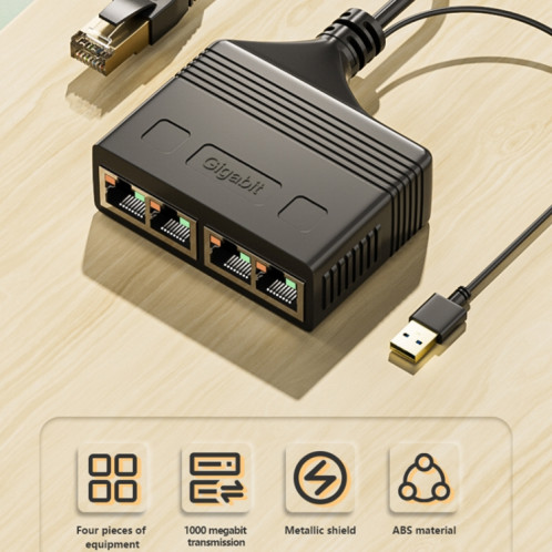 Câble répartiteur de réseau Gigabit RJ45 mâle 4 en 1, coupleur de réseau Ethernet SH98371795-010