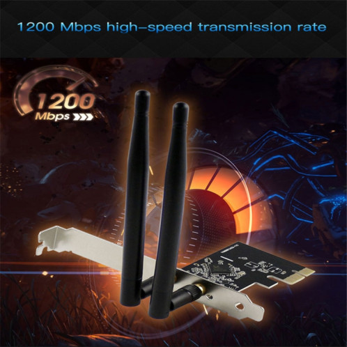 EDUP EP-9607 Carte réseau sans fil PCI-E Express double bande 1200 Mbps avec 2 antennes 6 dBi SE9851824-09