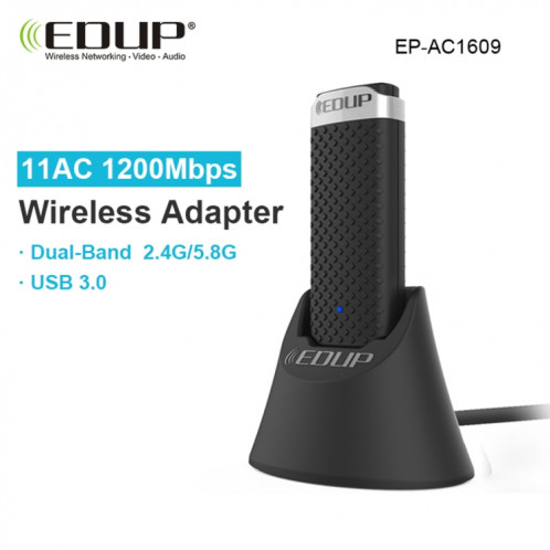 EDUP EP-AC1609 Adaptateur Ethernet pour récepteur USB 3.0 haut débit 1200Mbps avec câble d'extension de 1 m SE9852382-09