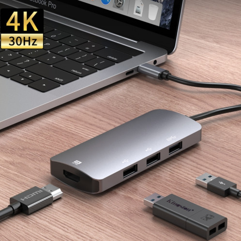 UC912 4 en 1 4K 30Hz USB 3.0 + 2 x USB 2.0 à l'adaptateur de moyeu multifonctionnel USB-C / type C SH9874452-05