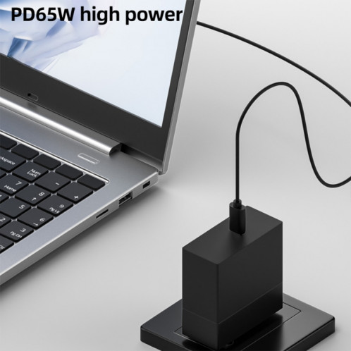 Câble d'alimentation et de chargement pour ordinateur portable PD65W USB-C / Type-C coudé vers 5,5 x 2,5 mm 1,5 m (noir) SH954B1487-07