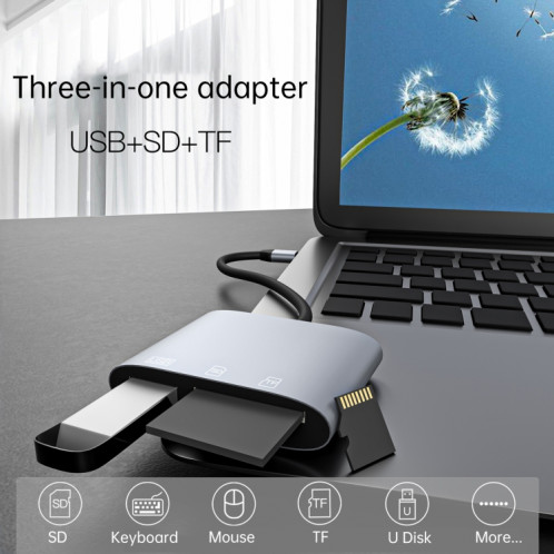 NK-3041 3 en 1 USB-C / Type-C mâle sur USB femelle + SD / TF Slots Card Adaptateur OTG Adaptateur SD / TF Lecteur de carte TF SH9956917-08
