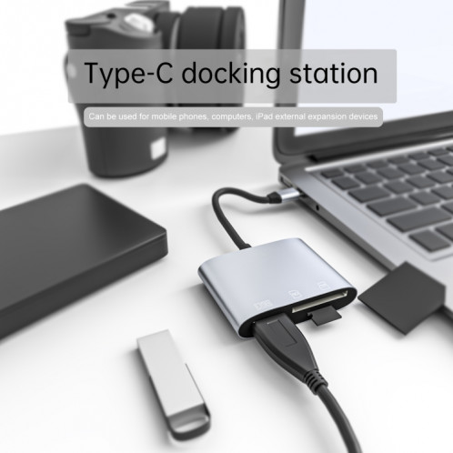 NK-3041 3 en 1 USB-C / Type-C mâle sur USB femelle + SD / TF Slots Card Adaptateur OTG Adaptateur SD / TF Lecteur de carte TF SH9956917-08