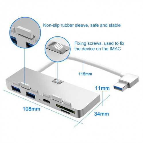 Rocketek pour iMac Type-C / USB-C + Dual USB3.0 + SD / TF Station d'extension multifonction HUB SR99651441-010