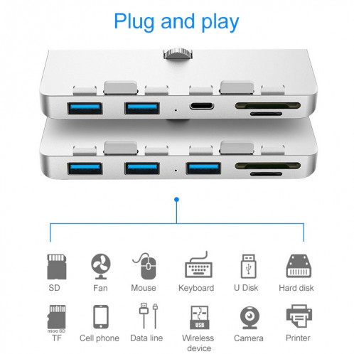 Rocketek pour iMac USB3.0 x 3 + SD / TF Station d'extension HUB multifonction SR996992-09