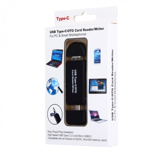 3 en 1 USB-C / Type-C 3.1 vers USB 2.0 + Micro USB + SD(HC) + Adaptateur lecteur de carte Micro SD avec fonction OTG (Noir) SH9997125-08