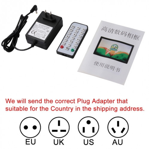 Cadre photo numérique à DEL FHD de 11,6 pouces avec support et télécommande, programme MSTAR V56, entrée USB / carte SD compatible (noir) SH070B28-09