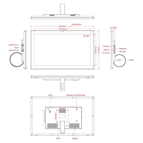 Cadre photo numérique à écran LCD 21,5 pouces, double cœur A72 + Quad-core A53, RK3399 jusqu'à 2,0 GHz, Android 7.1, 2 Go + 16 Go, prise en charge WiFi et Ethernet et Bluetooth et carte SD et prise 3,5 mm SH11241208-011