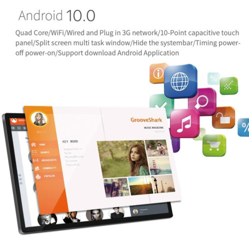Cadre photo numérique à écran LCD 21,5 pouces, double cœur A72 + Quad-core A53, RK3399 jusqu'à 2,0 GHz, Android 7.1, 2 Go + 16 Go, prise en charge WiFi et Ethernet et Bluetooth et carte SD et prise 3,5 mm SH11241208-011