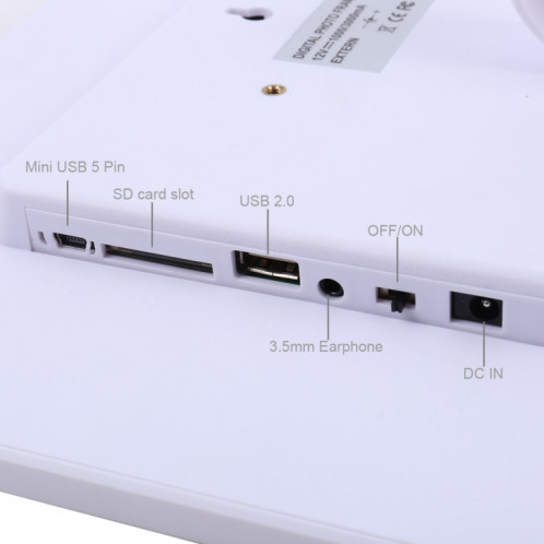 Cadre photo numérique à écran LED de 13,0 pouces avec support / télécommande, allwinner, prise en charge USB / carte SD / OTG (blanc) SH214W1199-012