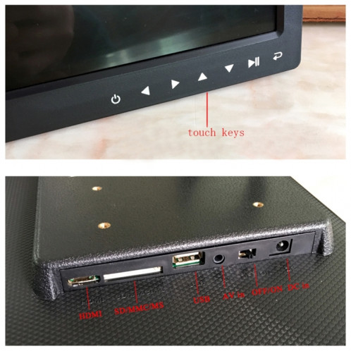 Cadre photo numérique à écran LED de 17,0 pouces avec contrôle à bouton tactile / support / télécommande, technologie Allwinner, prise en charge USB / carte SD / OTG, prise US / EU / UK (blanche) SH320W1933-09