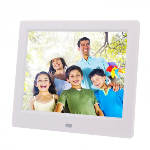 Cadre photo numérique TFT écran AC 100-240V 8 pouces avec support et télécommande, prise en charge USB / carte SD (blanc) SH512W966-08