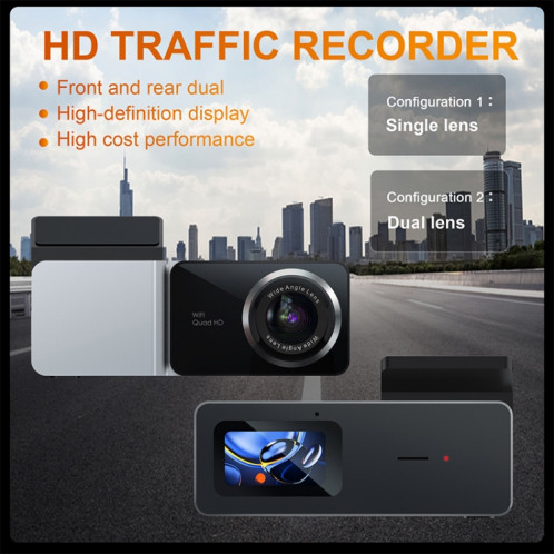 U06 2K Ultra HD Vision nocturne WiFi enregistreur de conduite de voiture prend en charge l'application mobile SH16111673-014